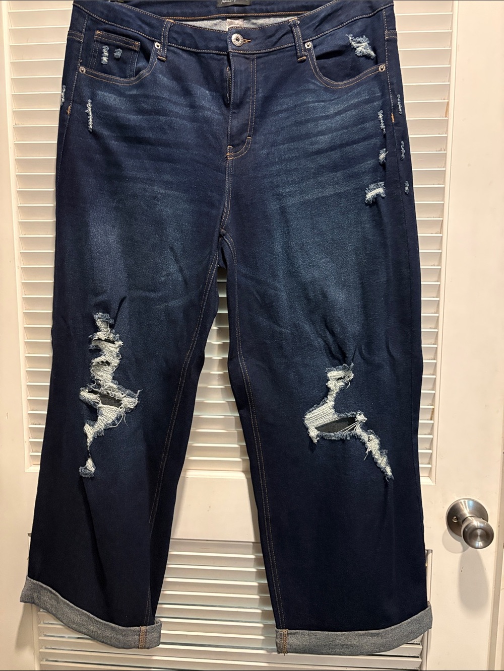 Ashley Stewart Dark Blue Distressed Boyfriend Jeans